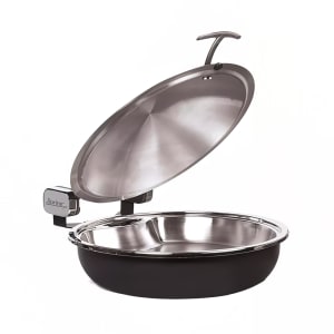 315-23828836 15 1/4" Steel Sauteuse Pan Chafing Dish - Induction Ready, Titanium w/ Black Pearl Accents