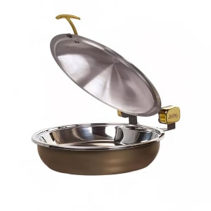 315-238258736 15 1/4" Steel Sauteuse Pan Chafing Dish - Induction Ready, Bronze w/ Black Pearl Accents