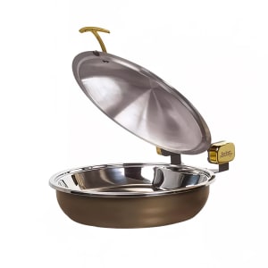 315-238256736 15 1/4" Steel Sauteuse Pan Chafing Dish - Induction Ready, Bronze w/ Chrome Accents