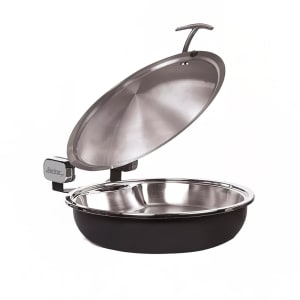315-238289736 15 1/4" Steel Sauteuse Pan Chafing Dish - Induction Ready, Titanium w/ Gold Accents