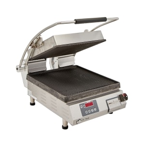 062-CG14IE1201 Single Commercial Panini Press w/ Cast Iron Grooved Plates, 120v
