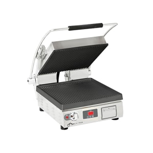 062-PGT14IT Single Commercial Panini Press w/ Cast Iron Grooved Plates, 240v/1ph