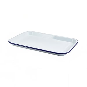 706-GW942938WH 15 1/8" x 10 3/8" Rectangular GW Enamel Tray - Enamelware, White/Blue