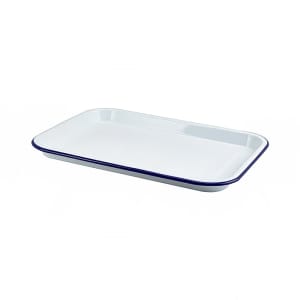 706-GW942933WH 13 1/4" x 9 1/4" Rectangular GW Enamel Tray - Enamelware, White/Blue
