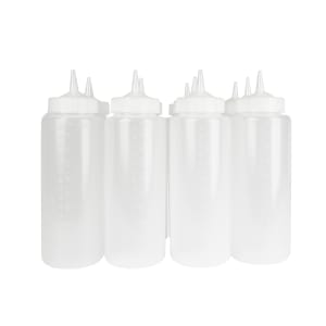 175-493213 32 oz Squeeze Bottle Dispenser - Wide Mouth, Clear with Clear Cap