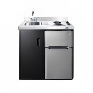 162-CK36EL 36 1/8" Kitchenette w/ Sink, Cooktop, Refrigerator/Freezer, & Cabinet - Black/Silver, 115v