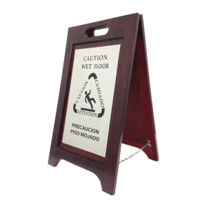 607-WWFBR Multi-Lingual Caution Sign - 2 Sided Wood/Walnut
