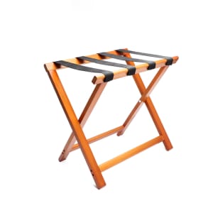607-LRWSTD04 Folding Luggage Rack w/ 2 1/4" Black Straps - 22"W x 14"D x 20"H, Light Mahogany