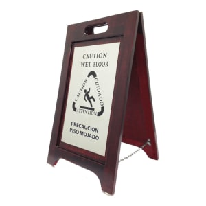 607-WWFNI Multi-Lingual Caution Sign - 2 Sided Wood/Walnut