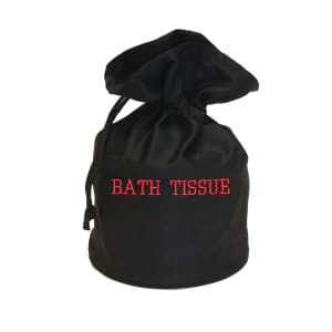 607-BTBAG Bath Tissue Bag w/ Drawstring Closure - 6" x 11", Poly/Cotton, Black w/ Red Embroidery