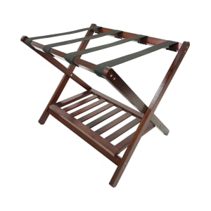 607-LRWSTDSR01 Folding Luggage Rack w/ 2 1/4" Black Straps - 25"W x 19"D x 21"H, Walnut