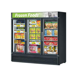 083-TGF72SDNB 78" Three Section Display Freezer w/ Swing Doors - Bottom Mount Compressor, Bl...