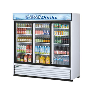 083-TGM69RN 78" TGM Series Three Section Glass Door Merchandiser - (3) Sliding Doors, White, 115v