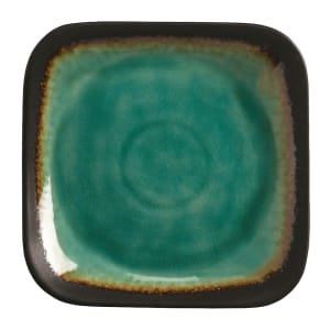 192-BF8 9" Square Ceramic Plate, Turquoise w/ Dark Brown Rim, Hakone