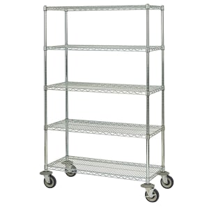 268-FMK2460695CH 60" NSF 5-Tier Heavy-Duty Chromate Wire Shelving Unit - Mobile, 24"W, 69"H