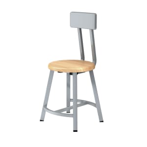 955-TTSG18BBB Round Stool w/ Solid Back & Butcherblock Seat, Gray