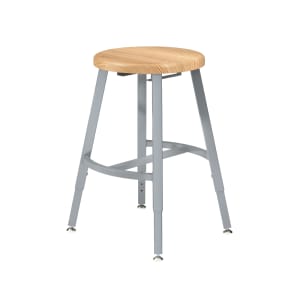 955-TTSG18HBB Round Backless Stool w/ Butcherblock Seat, Gray