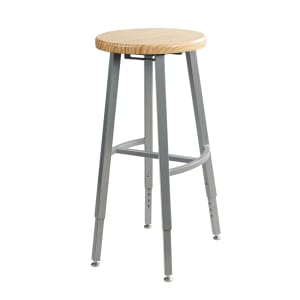 955-TTSG24HBB Round Backless Stool w/ Butcherblock Seat, Gray