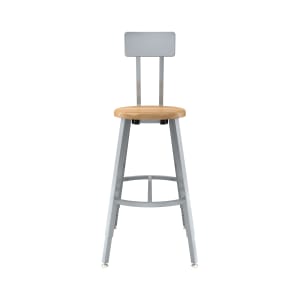 955-TTSG24HBBB Round Stool w/ Solid Back & Butcherblock Seat, Gray