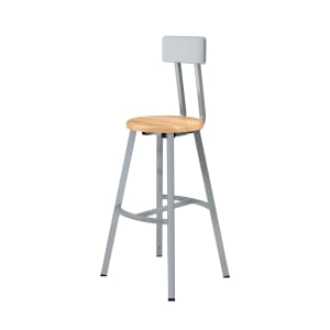 955-TTSG30BBB Round Stool w/ Solid Back & Butcherblock Seat, Gray