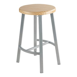 955-TTSG24BB Round Backless Stool w/ Butcherblock Seat, Gray