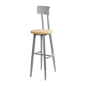 955-TTSG30HBBB Round Stool w/ Solid Back & Butcherblock Seat, Gray