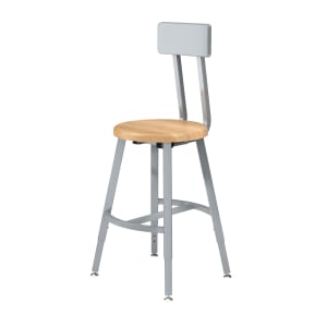955-TTSG18HBBB Round Stool w/ Solid Back & Butcherblock Seat, Gray