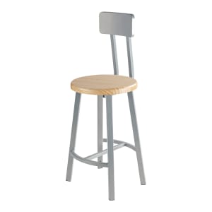 955-TTSG24BBB Round Stool w/ Solid Back & Butcherblock Seat, Gray
