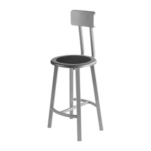 955-TTSG24BS10 Round Stool w/ Solid Back & Black Steel Seat, Gray