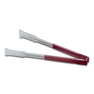 175-4791240 12"L Stainless Steel Utility Tongs - Red
