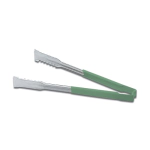 175-4791270 12"L Stainless Steel Utility Tongs - Green