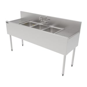 199-TS60M3DB 60" 3 Compartment Sink w/ 14"L x 10"W Bowl, 9 1/4" Deep