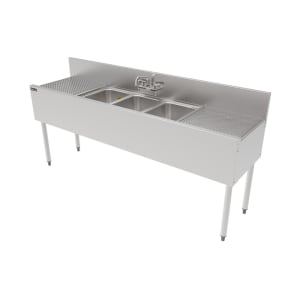 199-TS72M3DB 72" 3 Compartment Sink w/ 14"L x 10"W Bowl, 9 1/4" Deep