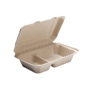 690-ECOHOAGIE2 (2) Compartment Hinged Lid Food Container - 9" x 6", Molded Fiber, Natural Brown