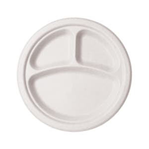690-WHBRG103 10" Round Disposable Plate w/ (3) Compartments - Molded Fiber, White
