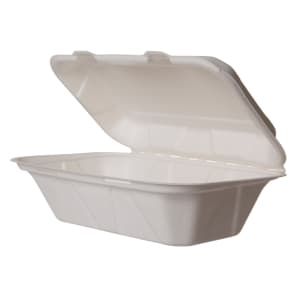 690-WHBRGHOAGIE Hinged Lid Food Container - 9" x 6", Molded Fiber, White