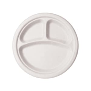 690-WHBRG93 9" Round Disposable Plate w/ (3) Compartments - Molded Fiber, White