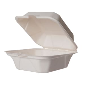 690-WHBRG6HW Hinged Lid Food Container - 6" x 6", Molded Fiber, White