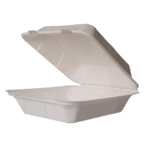 690-WHBRG8HW Hinged Lid Food Container - 8" x 8", Molded Fiber, White
