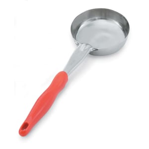 175-6433865 8 oz Round Solid Spoodle - Orange Nylon Handle, Heavy-Duty, Stainless Steel
