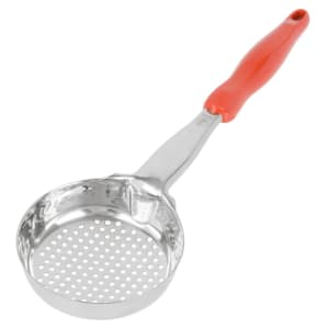 175-6432865 8 oz Round Perforated Spoodle - Orange Nylon Handle, Heavy-Duty, Stainless Steel