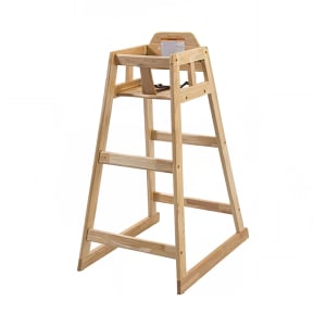 080-CHH601 32" Stackable Wood High Chair w/ Waist Strap - Rubberwood, Natural
