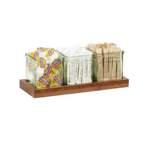 151-2318378 Rectangular 3 Compartment Condiment Jar Display - Clear/Walnut