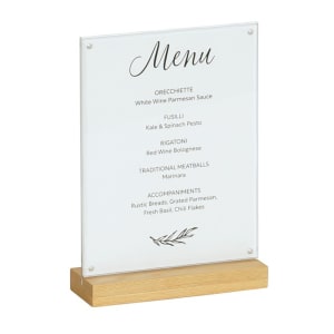 151-2318581121 Tabletop Menu Card Holder - 8 1/2" x 12 1/4", Acrylic/Oak