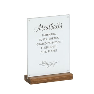 151-2318581178 Tabletop Menu Card Holder - 8 1/2" x 12 1/4", Acrylic/Walnut