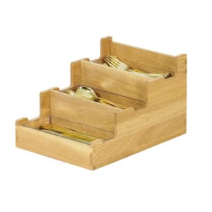 151-2318621 3 Compartment Flatware Holder - 12" x 10", Oak