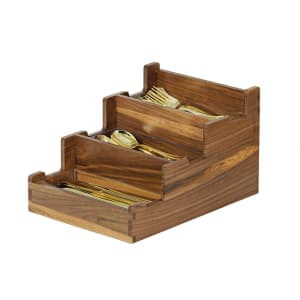 151-2318678 3 Compartment Flatware Holder - 12" x 10", Walnut