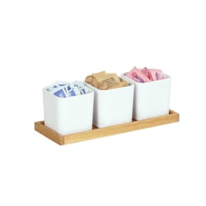 151-2320621 Rectangular 3 Compartment Condiment Jar Display - White/Oak