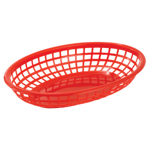 080-PFB10R Oval Fast Food Basket - 9 1/2" x 5" x 2", Poly Plastic, Red
