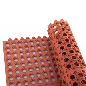 080-RBMI33R Rubber Floor Mat, Anti Fatigue, Interlocking, 3' x 3' x 1/2", Red